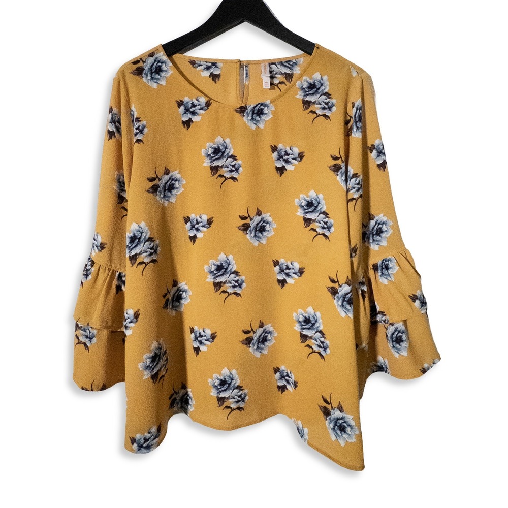 Xhilaration Floral Blouse Women XXL Cottagecore Boho Romantic Roses Yellow